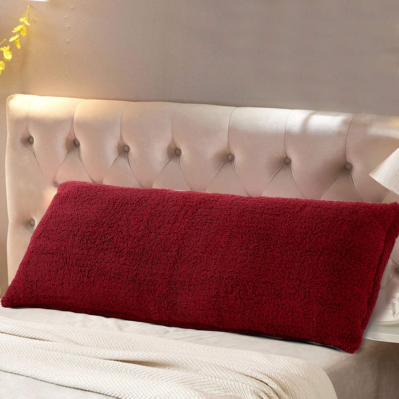 Reafort Ultra Soft Sherpa Body Pillow Cover/Case with Zipper Closure 21"x54" (21"x54" Body Pillow Cover, Red) - Image 1